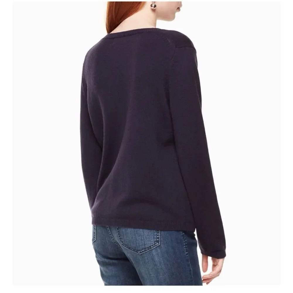 Kate Spade Women Owl Sweater Size L Preppy Polyamide Wool Crew Neck Long Sleeve